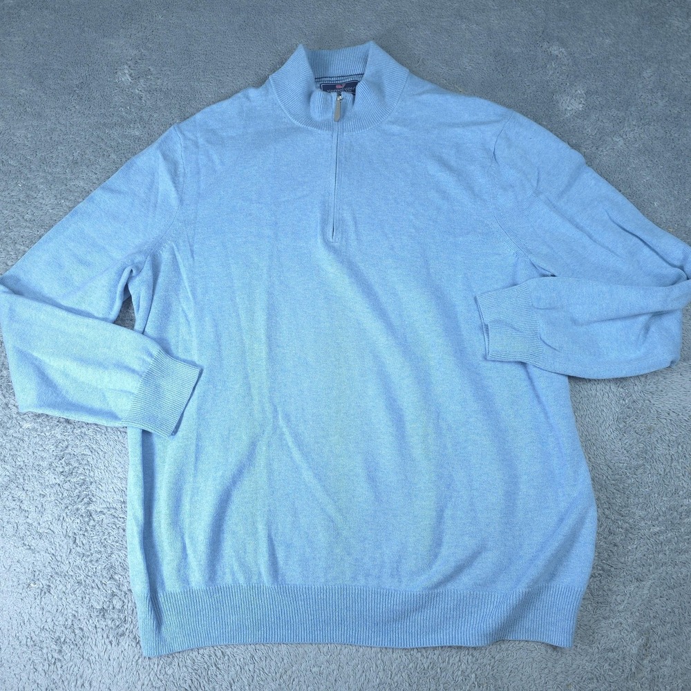Vineyard Vines Sweater Mens 2XL Blue 1/4 Zip Mock Neck Merino Wool Cotton Blend